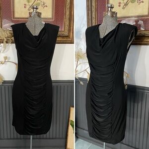 Komarov LBD Sexy Draped Ruched Cowl Designer Black Cocktail Dress - Sz M 🧡🎀